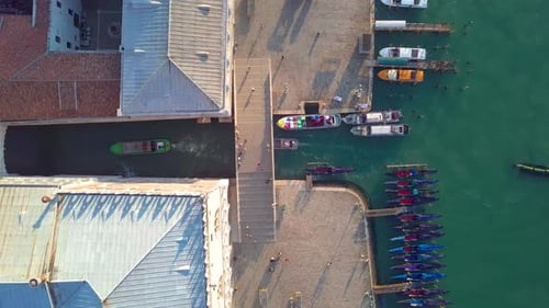 Aerial View of Canals with Boats and Bridges in Venice, Italy