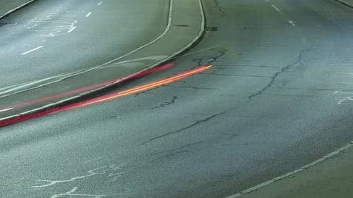 The Movement Of Cars On The City Road, Car Lights, Night, Time Lapse