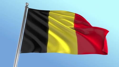 Realistic Belgian National Flag Waving Animation on Pole