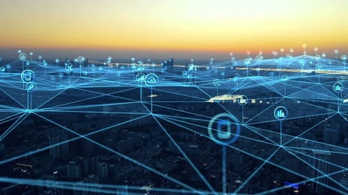 smart Connected city skyline. Futuristic network concept, city Technology.