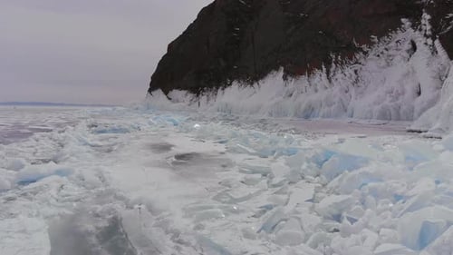 Aerial View of Winter Ice Landscape on Lake Baikal
