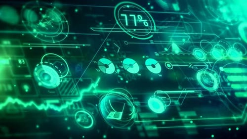 Futuristic Data Analysis Interface with Bitcoin Animation