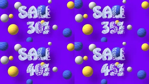 3D Sale Discount Text Reveals with Bouncing Spheres