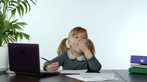 Back To School, Online Learning, Distance Lesson, Education at Home, Technology for Schoolgirl Child