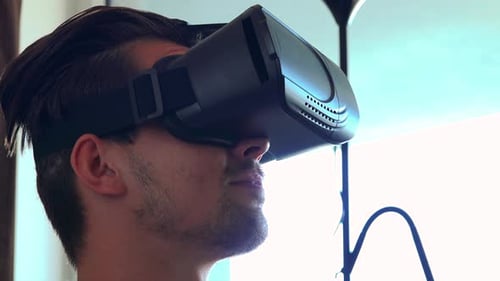 Young Adult Wearing VR Headset Close Up