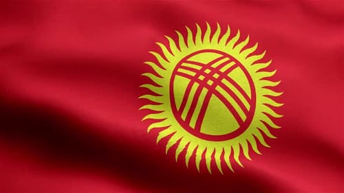 Kyrgyzstan National Flag Waving with Realistic Fabric Movement