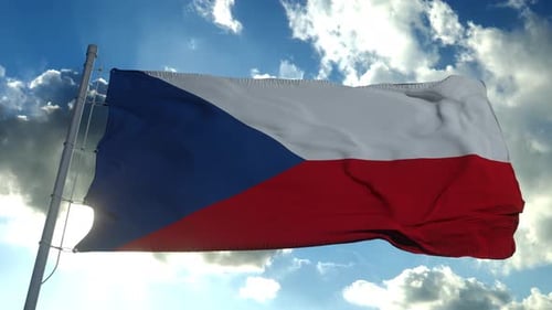 Waving Flag of the Czech Republic on Sunny Sky Background