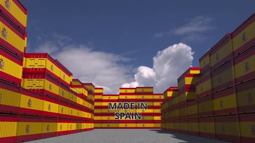 Containers with MADE IN SPAIN Text and National Flags