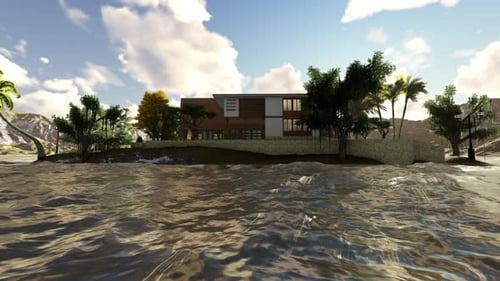 Panoramic view of the old house in the morning
