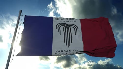 Kansas City Missouri Flag Waving Against a Cloudy Blue Sky