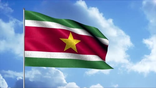 Suriname National Flag Waving Against Sky Background