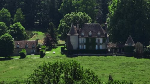 Aerial View of Chateau and Verdant Countryside