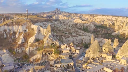 Goreme city inside the rocks, the old city of stone pillars and caves