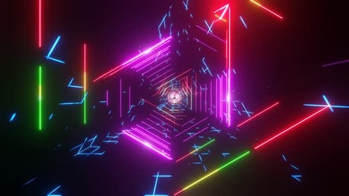 Túnel espacial futurista sem fim com luzes de néon