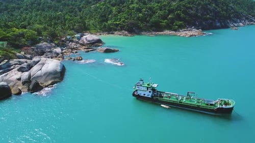 Exotic Island Beach Blue Water Surface Aerial View