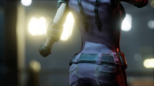 Concepto ciberpunk de Future Woman con luces de neón