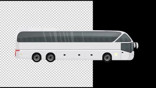 White Animated Tour Bus in Flat Design Style