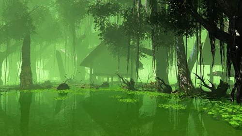 Animated Misty Green Forest Swamp Landscape