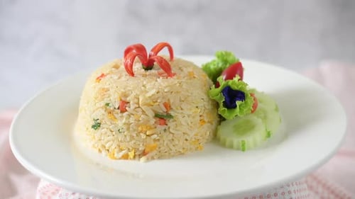 Shrimp fried rice on a white plate