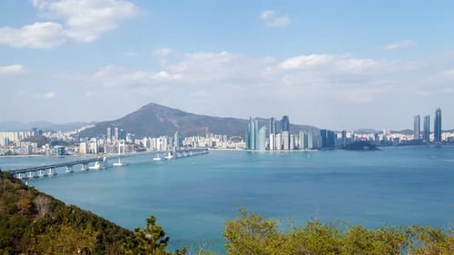 Korea Busan Stadtbild und Brücke Meerblick