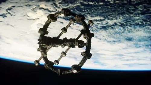 Futuristic Space Station Orbiting Earth In 3D Animation