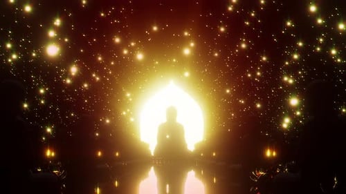 Golden Buddha Silhouette in Shimmering Starlight Meditation