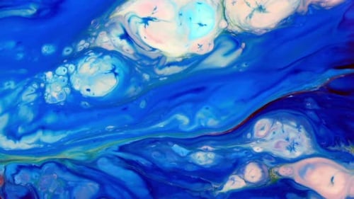 Abstract Blue and White Paint Flowing Together