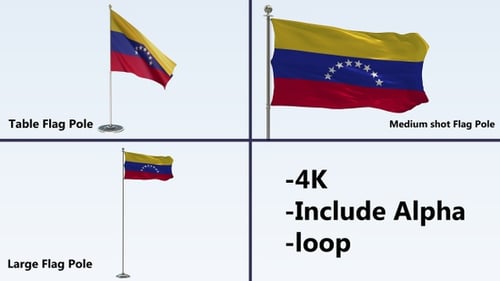 Venezuelan Flag Waving on Multiple Flagpoles with Alpha Channel