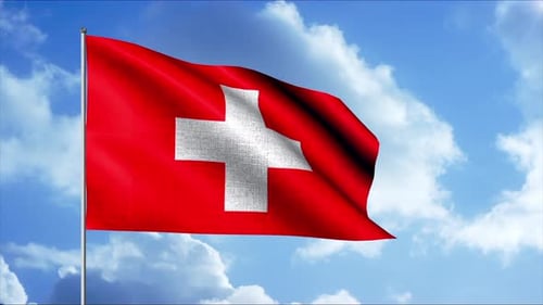 Seamless Looping Swiss Flag Waving in Realistic Sky