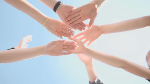 College Students Teamwork Stacking Hand Concept