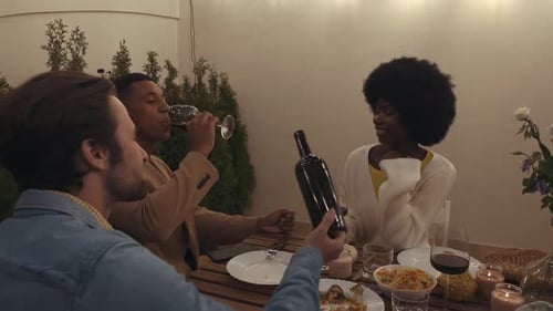 Young Adults Enjoying an Outdoor Dinner Party
