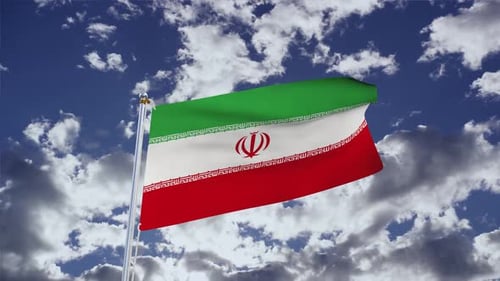 Realistic Iranian Flag Waving Loop Against Blue Sky