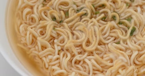 Savory Noodles in Broth, Close Up Shot