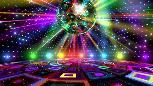 Vibrant Disco Ball Light Show with Colorful Dance Floor