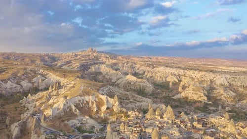 Aerial drone view panorama of Goreme valley, Cappadocia, Turkey