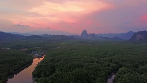 Aerial top view of Samet Nangshe in Phang Nga Bay, Thailand