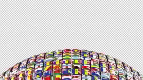 3D Rotating Globe with International Flags Alpha Channel