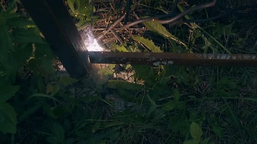 Slow Motion Closeup Connecting of Fence Plank Using Welding