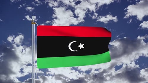 Libya Flag Waving in Cloudy Sky Background