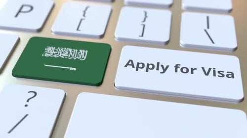 Digital Keyboard with Saudi Arabia Flag and 'Apply for Visa' Button