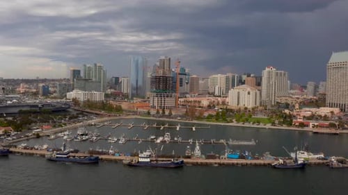 Aerial View of the San Diego Skyline and the USS Midway Museum