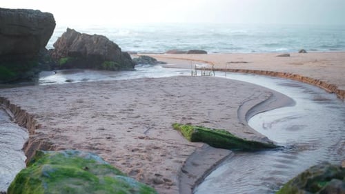 Sea Landscape at Sunset Stone Coast Dramatic Ocean Background at Evening Dusk