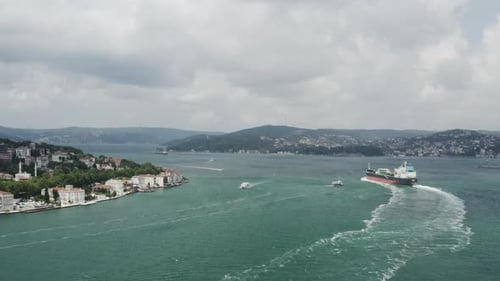 Istanbul Bosphorus And Cargo Ships Aerial View