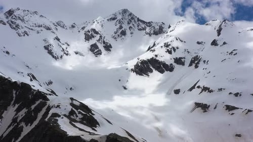Aerial View of Majestic Snowy Mountains in Winter