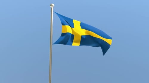 Realistic Swedish National Flag Waving on a Pole