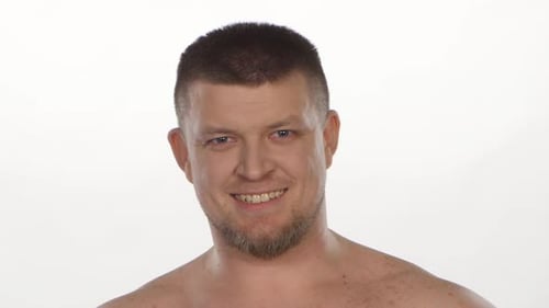 Smiling Man Winks on White Background