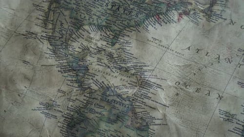Panning Shot of Vintage World Map