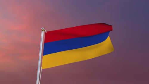 Realistic Waving Flag of Armenia with Beautiful Sky Background