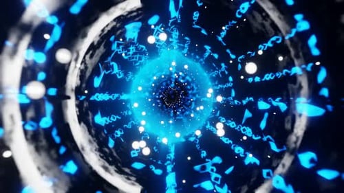 Seamlessly Looped Abstract Trip To Blue Light In Circular Endless Tunnel Background