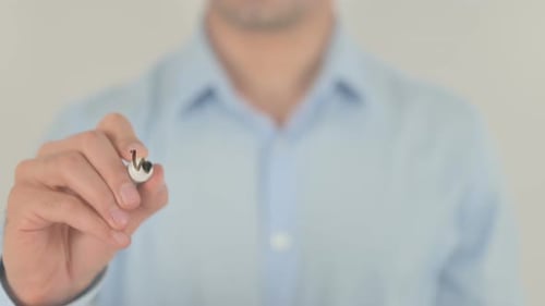 World Economy, Man Writing on Transparent Screen